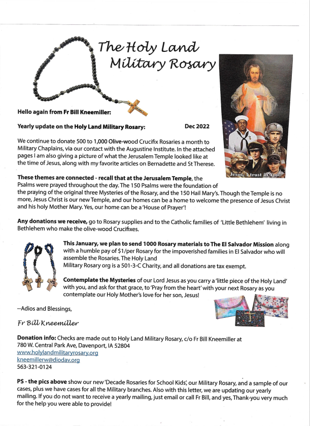 Annual Newsletter from Father K 2023 – The Holy Land Military Rosary